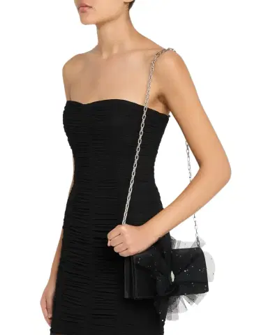 Christian Louboutin Bettina Tulle-Embellished Clutch Bag in Satin Crepe | Thumbnail 1 Christian Louboutin Bettina Tulle-Embellished Clutch Bag in Satin Crepe | Thumbnail 1