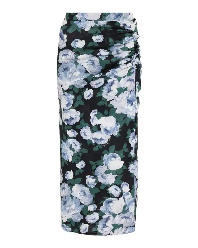Bunch Of Roses Ruched Midi Skirt