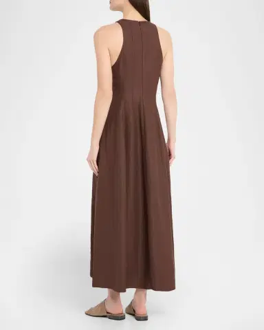 Brunello Cucinelli Paneled Fluid Linen Twill Sleeveless Midi Dress | Thumbnail 2