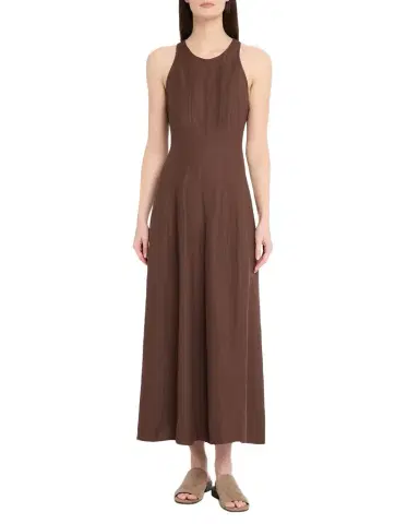 Brunello Cucinelli Paneled Fluid Linen Twill Sleeveless Midi Dress | Thumbnail 1