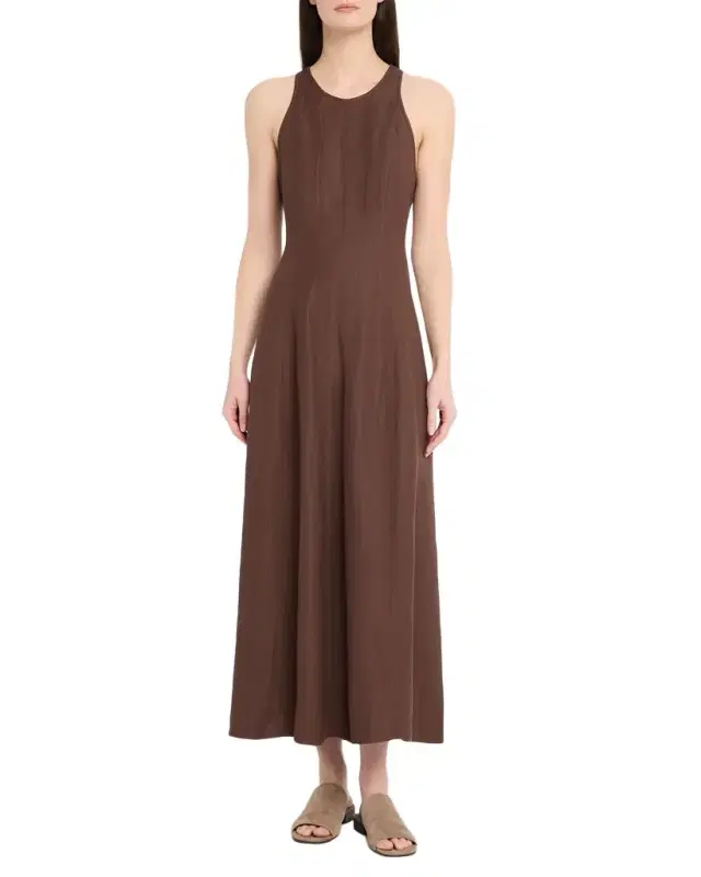 Brunello Cucinelli Paneled Fluid Linen Twill Sleeveless Midi Dress