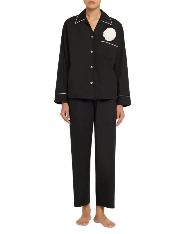 Sleeper Floral Applique Cotton Poplin Pajama Set