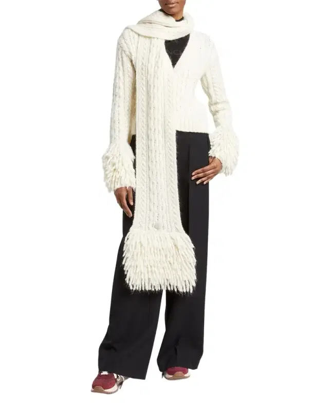 Fringe Cable-Knit Scarf