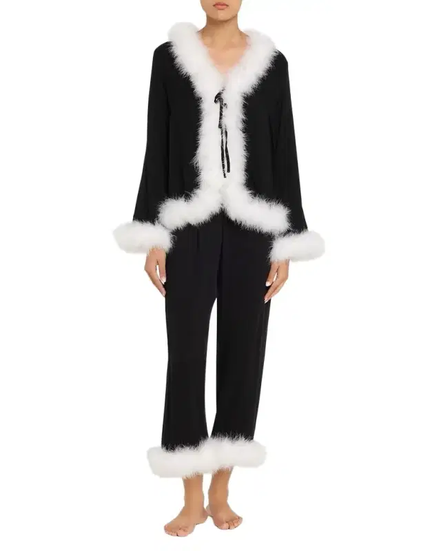 Cropped Feather-Cuff Viscose Pants