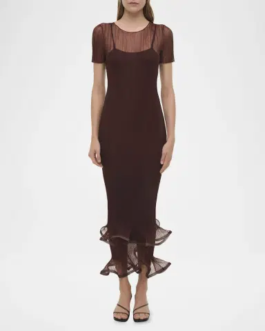 SIMKHAI Selena Bodycon Ruffle Midi Dress | Thumbnail 2
