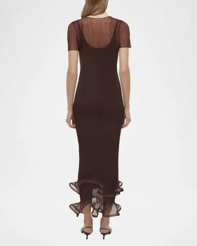 SIMKHAI Selena Bodycon Ruffle Midi Dress | Thumbnail 3