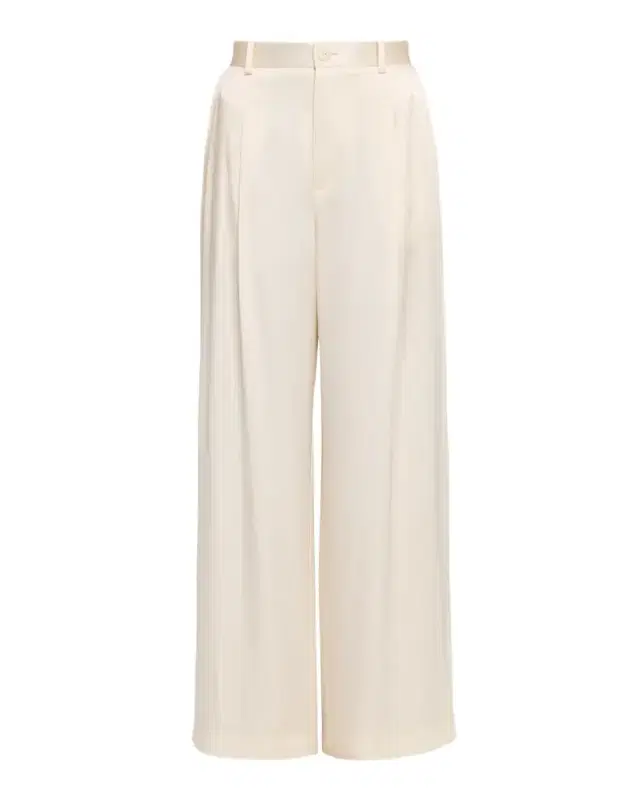 Satin Relaxed-Leg Pleated Pants
