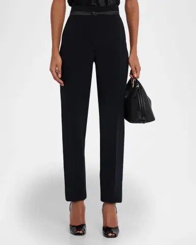 Emporio Armani Satin-Waist Straight-Leg Trousers | Thumbnail 3 Emporio Armani Satin-Waist Straight-Leg Trousers | Thumbnail 3