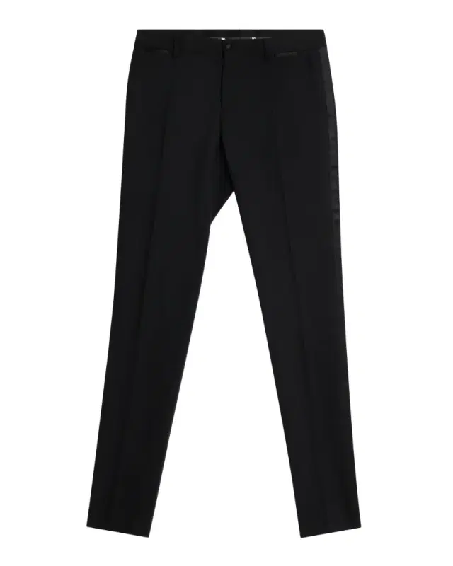 Men 's Wool Silk-Trim Flat Front Trousers