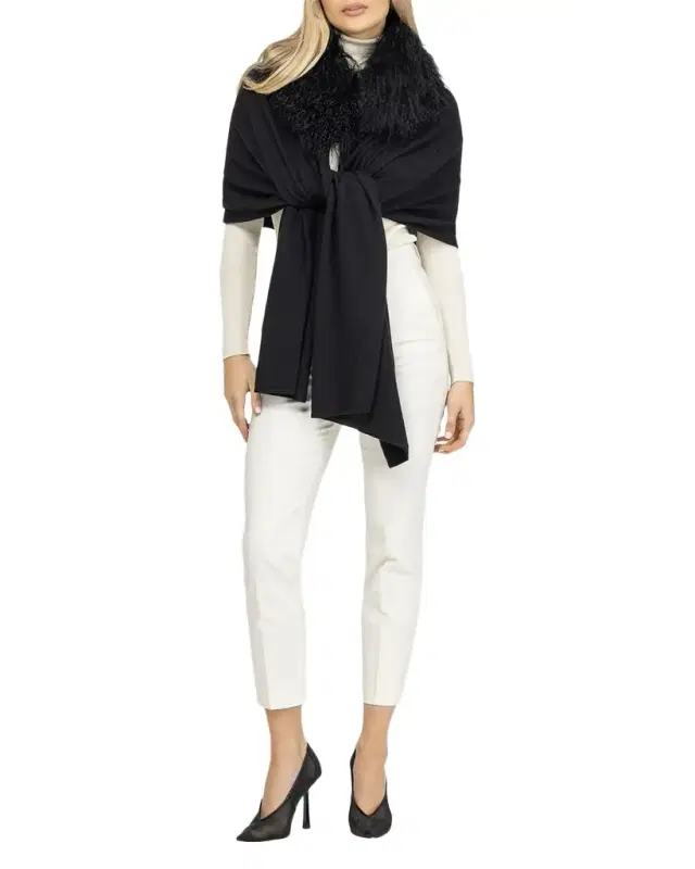 Gorski Wool-Blend Stole with Select Mongolian Lamb Trim