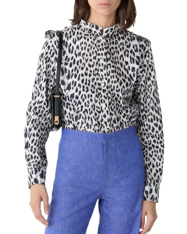 CALLAS Milano Mika Band-Collar Cheetah-Print Shirt