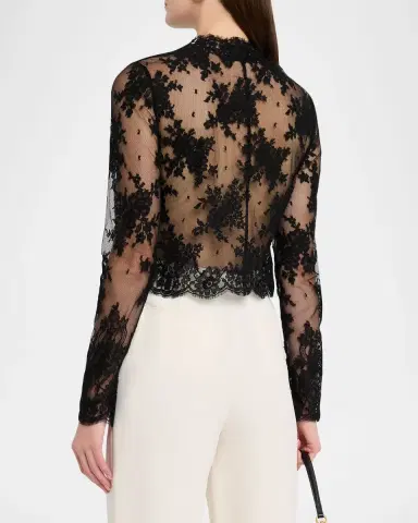 Valentino Garavani Mock-Neck Sheer Lace Long-Sleeve Top | Thumbnail 11