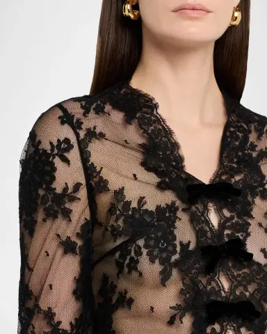 Valentino Garavani Mock-Neck Sheer Lace Long-Sleeve Top | Thumbnail 13