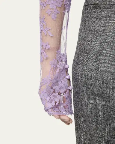 Valentino Garavani Mock-Neck Sheer Lace Long-Sleeve Top | Thumbnail 5