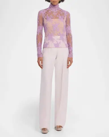 Valentino Garavani Mock-Neck Sheer Lace Long-Sleeve Top | Thumbnail 6