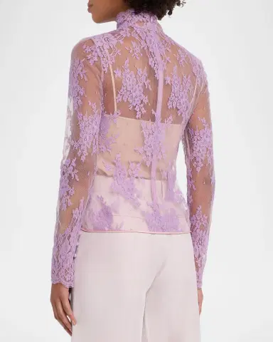 Valentino Garavani Mock-Neck Sheer Lace Long-Sleeve Top | Thumbnail 7