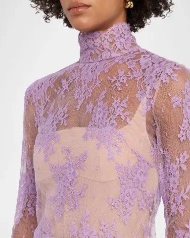 Valentino Garavani Mock-Neck Sheer Lace Long-Sleeve Top | Thumbnail 9