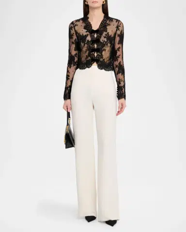 Valentino Garavani Mock-Neck Sheer Lace Long-Sleeve Top | Thumbnail 10