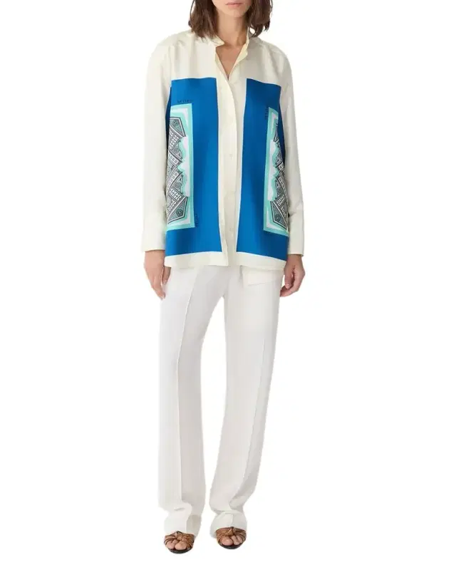 CALLAS Milano Lyn Oversized Geometric-Print Silk Shirt