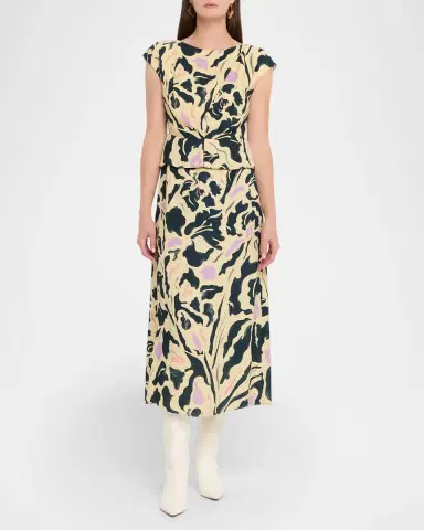 Amir Taghi Caitlin Floral Silk Short-Sleeve Peplum Midi Dress | Thumbnail 2 Amir Taghi Caitlin Floral Silk Short-Sleeve Peplum Midi Dress | Thumbnail 2