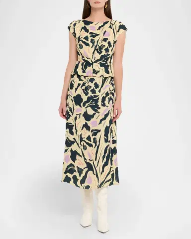 Amir Taghi Caitlin Floral Silk Short-Sleeve Peplum Midi Dress | Thumbnail 4 Amir Taghi Caitlin Floral Silk Short-Sleeve Peplum Midi Dress | Thumbnail 4