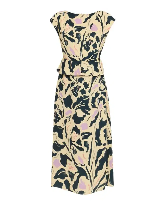 Caitlin Floral Silk Short-Sleeve Peplum Midi Dress
