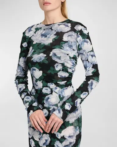 Stella McCartney Bunch Of Roses Mesh Long-Sleeve Maxi Dress | Thumbnail 9