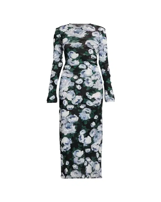 Stella McCartney Bunch Of Roses Mesh Long-Sleeve Maxi Dress