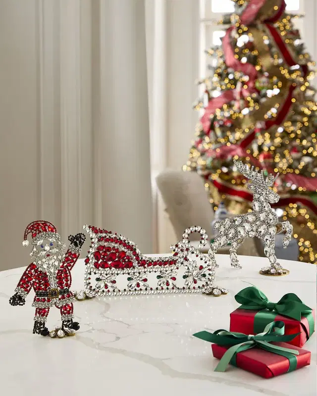 Bohemia Beauty Santa, Reindeer, and Sleigh Rhinestone Christmas Tabletop Decor