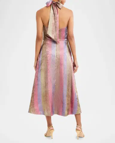 Mestiza New York Copacabana Metallic Striped Halter Midi Dress | Thumbnail 2 Mestiza New York Copacabana Metallic Striped Halter Midi Dress | Thumbnail 2