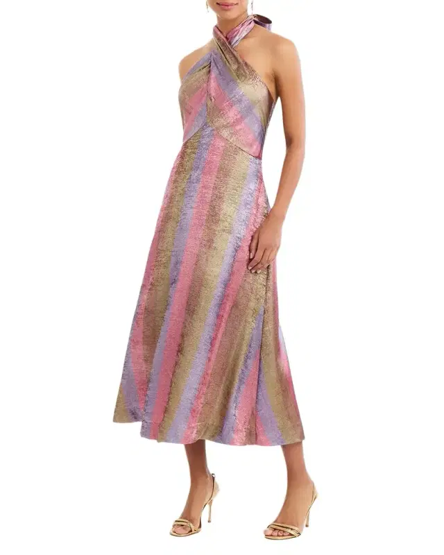 Copacabana Metallic Striped Halter Midi Dress