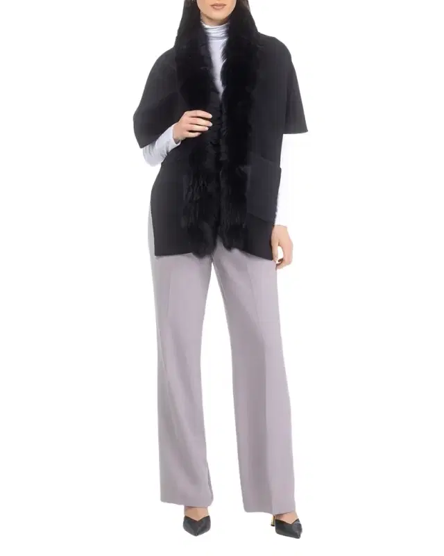 Gorski Reversible Cashmere & Wool Shawl with Merinillo Shearling Trim