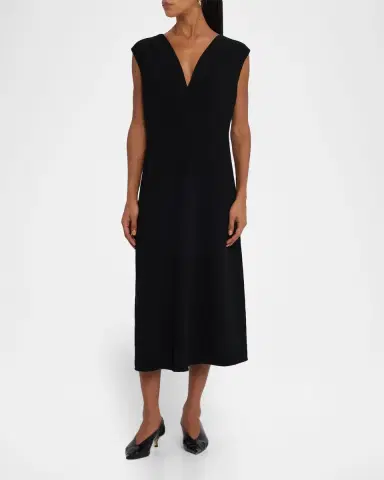 Emporio Armani Sleeveless Flared Crepe Midi Dress | Thumbnail 3