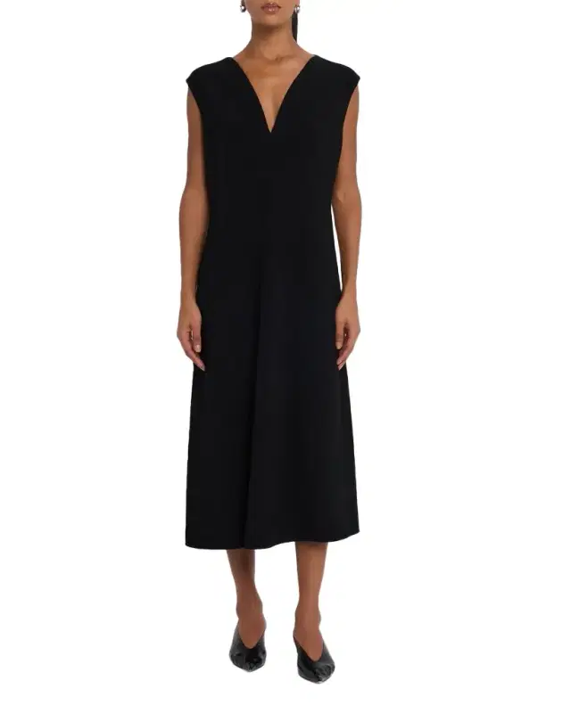 Sleeveless Flared Crepe Midi Dress