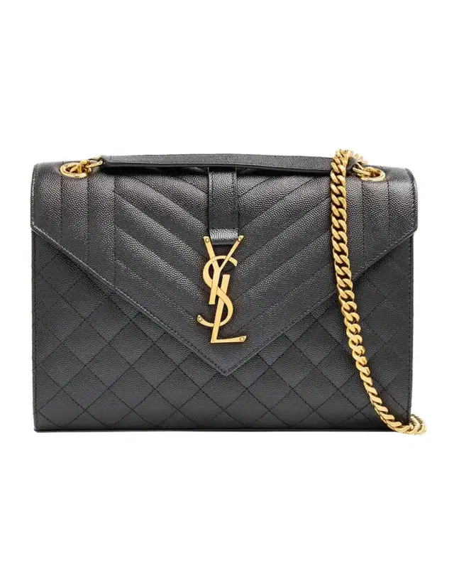 Saint Laurent Envelope Triquilt Medium YSL Shoulder Bag in Grained Leather