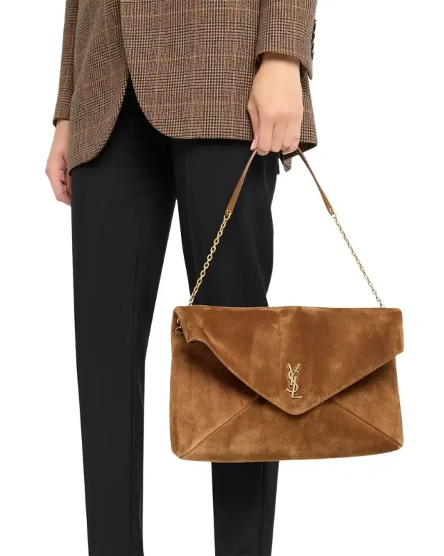 Saint Laurent Cassandre YSL Envelope Flap Shoulder Bag in Suede