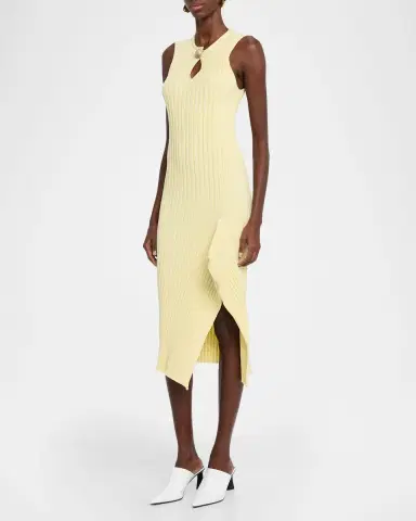 Stella McCartney Sleeveless Cotton Ribbed Slit Midi Dress | Thumbnail 3