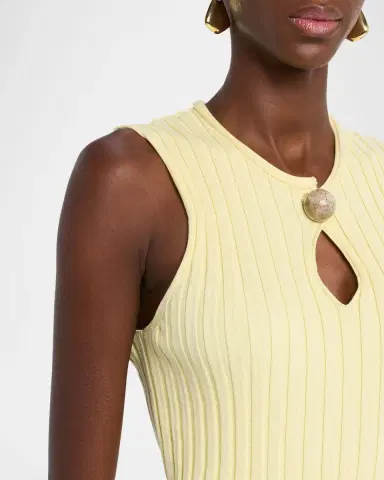Stella McCartney Sleeveless Cotton Ribbed Slit Midi Dress | Thumbnail 4