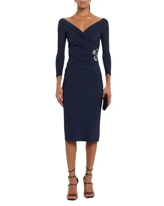 Chiara Boni La Petite Robe Onori Long Sleeve Sequin Flower Midi Dress
