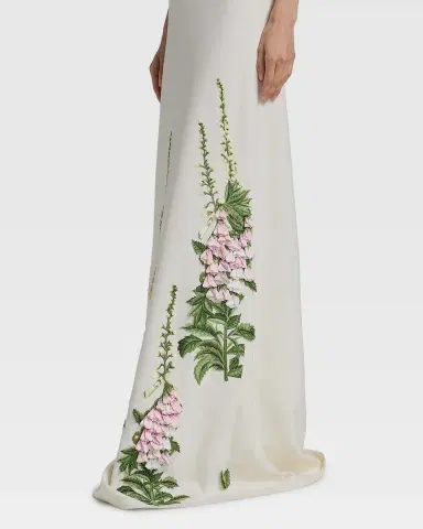 Oscar de la Renta Cap-Sleeve Foxglove Embroidered Maxi Caftan Dress | Thumbnail 4 Oscar de la Renta Cap-Sleeve Foxglove Embroidered Maxi Caftan Dress | Thumbnail 4