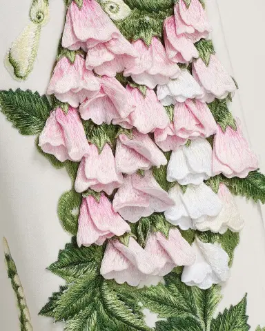 Oscar de la Renta Cap-Sleeve Foxglove Embroidered Maxi Caftan Dress | Thumbnail 5 Oscar de la Renta Cap-Sleeve Foxglove Embroidered Maxi Caftan Dress | Thumbnail 5