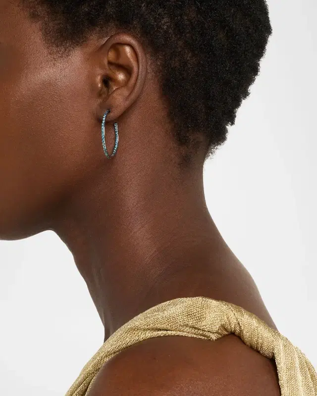 Small Denim Blue Diamond Hoop Earrings, 28mm