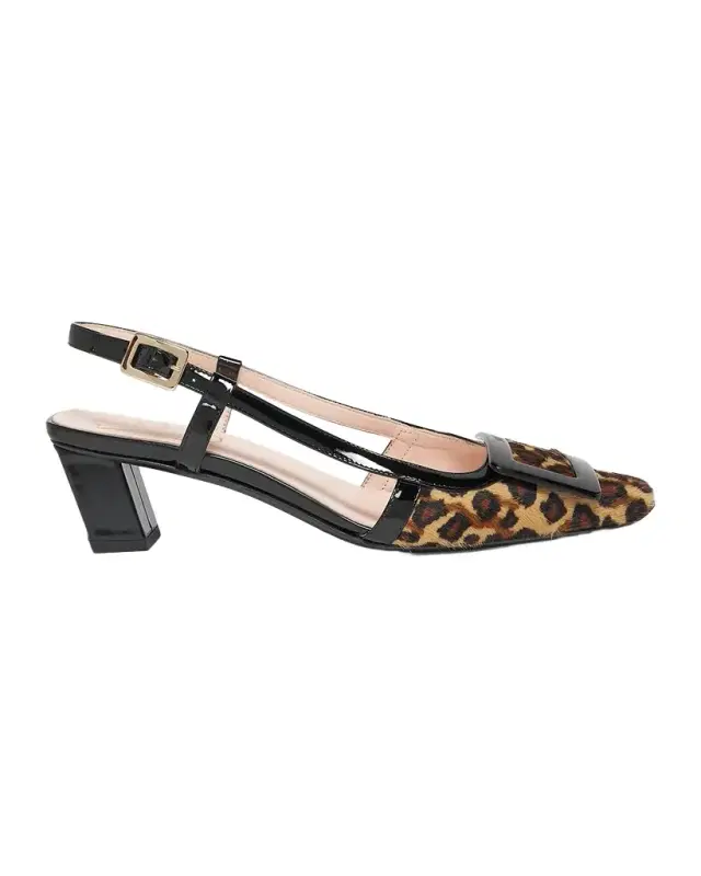 Belle Vivier Leopard Calf Hair Buckle Slingback Pumps