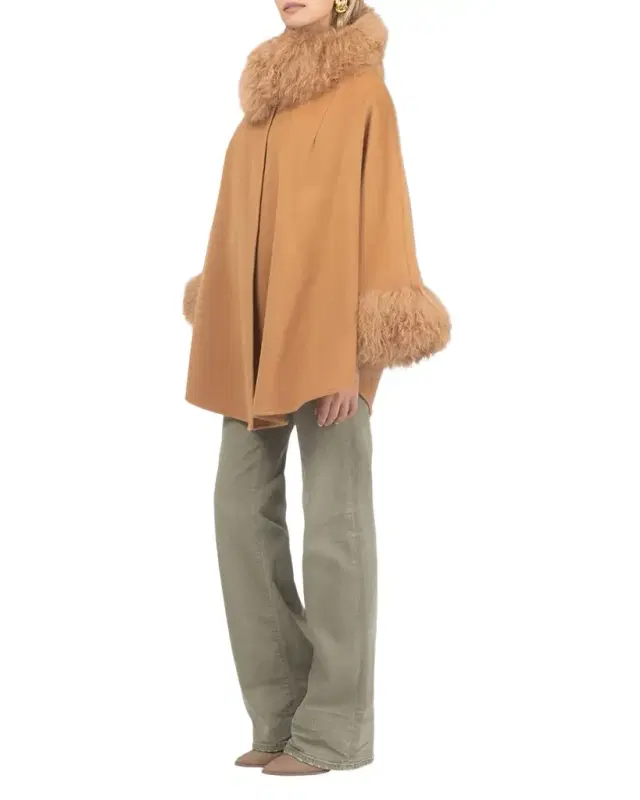 Gorski Cashmere & Wool Blend Cape with Select Lamb Shearling Trim