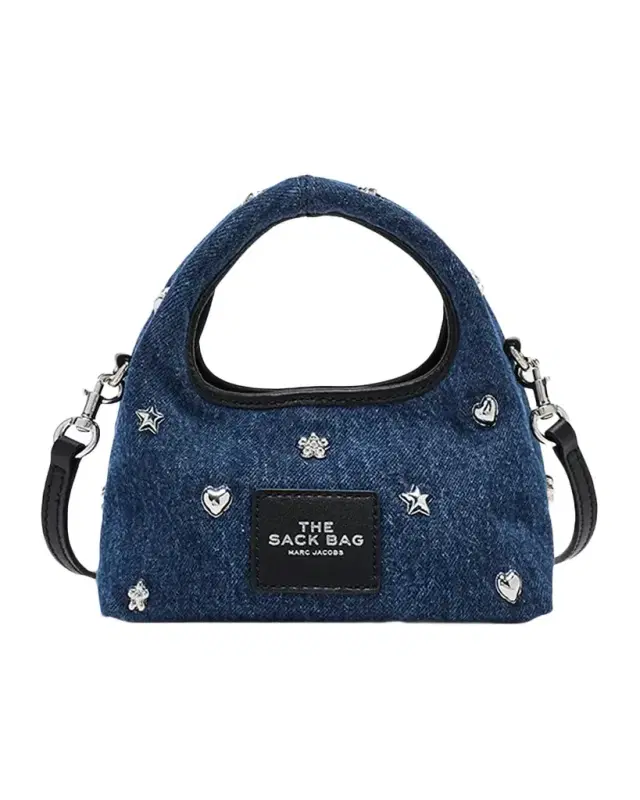 The Mini Icon Stud Denim Micro Top Handle Sack Bag