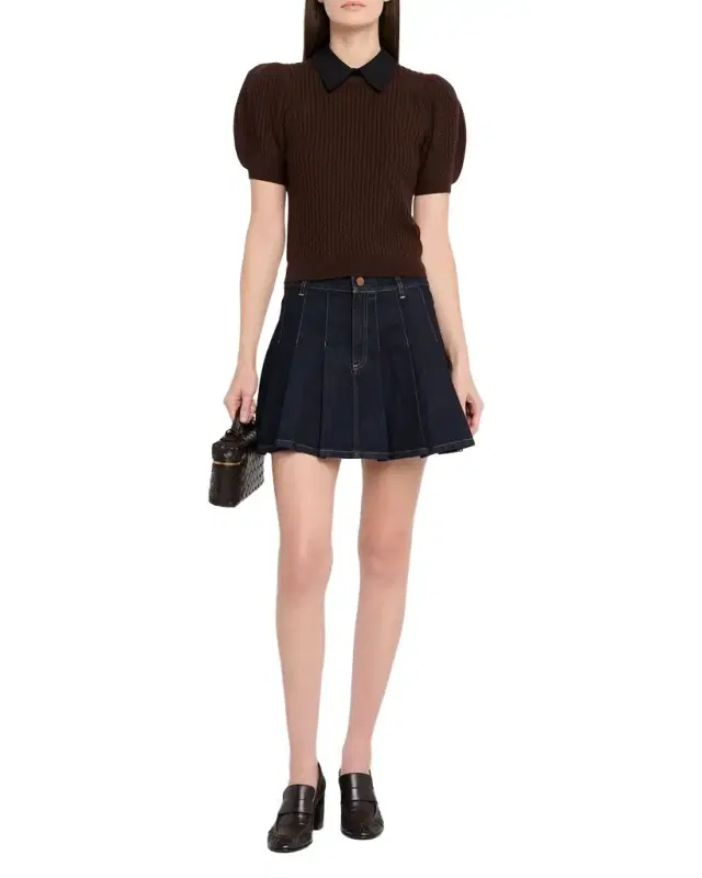 ALICE + OLIVIA Chase Cable-Knit Puff-Sleeve Sweater
