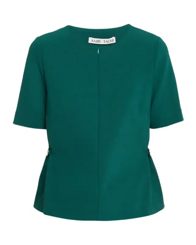 Nora Short-Sleeve Button-Hip Crepe Top