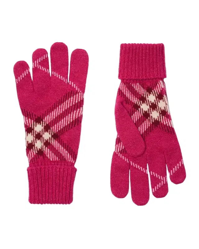 Cashmere-Blend Knit Check Gloves