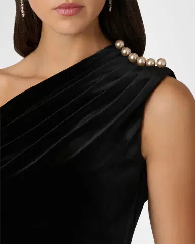 Shoshanna Ola Pleated One-Shoulder Stretch Velvet Gown | Thumbnail 3 Shoshanna Ola Pleated One-Shoulder Stretch Velvet Gown | Thumbnail 3
