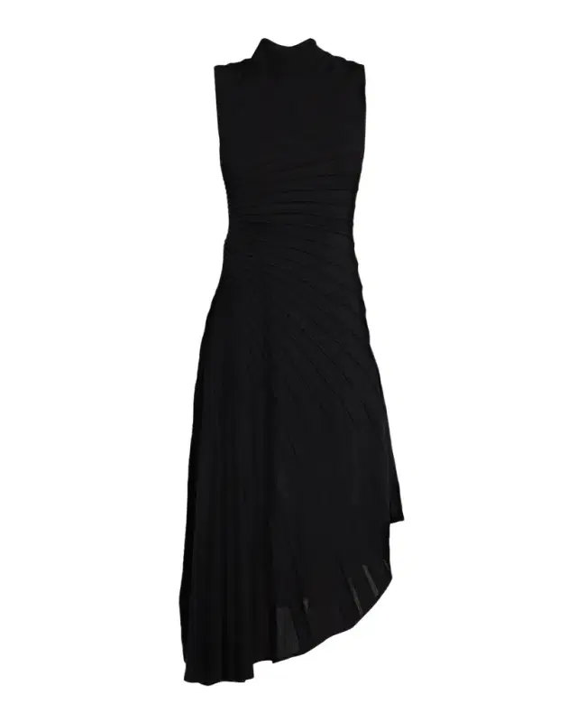 Mock-Neck Sculpting Wool Dress